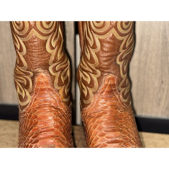 Vintage Tony Lama Python Snakeskin Brown Cowboy Boots Mens 10.5 D Exotic Western - Picture 10 of 16